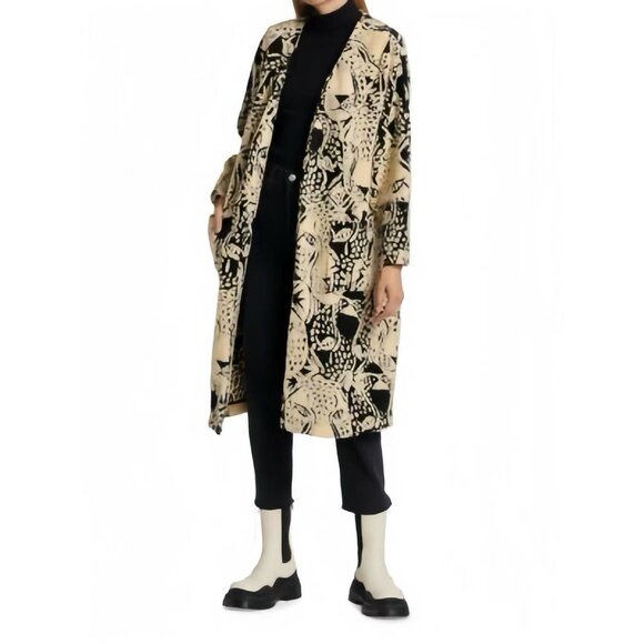 Farm Rio Jackets & Blazers - NWOT Farm Rio Midnight Leo Long Cardigan Wool Blend Coat Size XL Black Cream